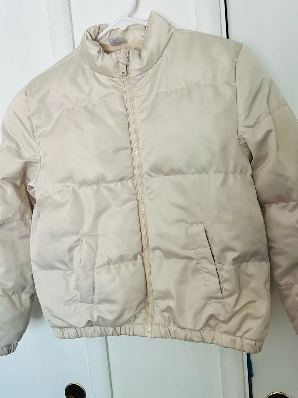 Ivory Puffer Jacket - Neutral Cream Winter girls Coat size 10-12 L